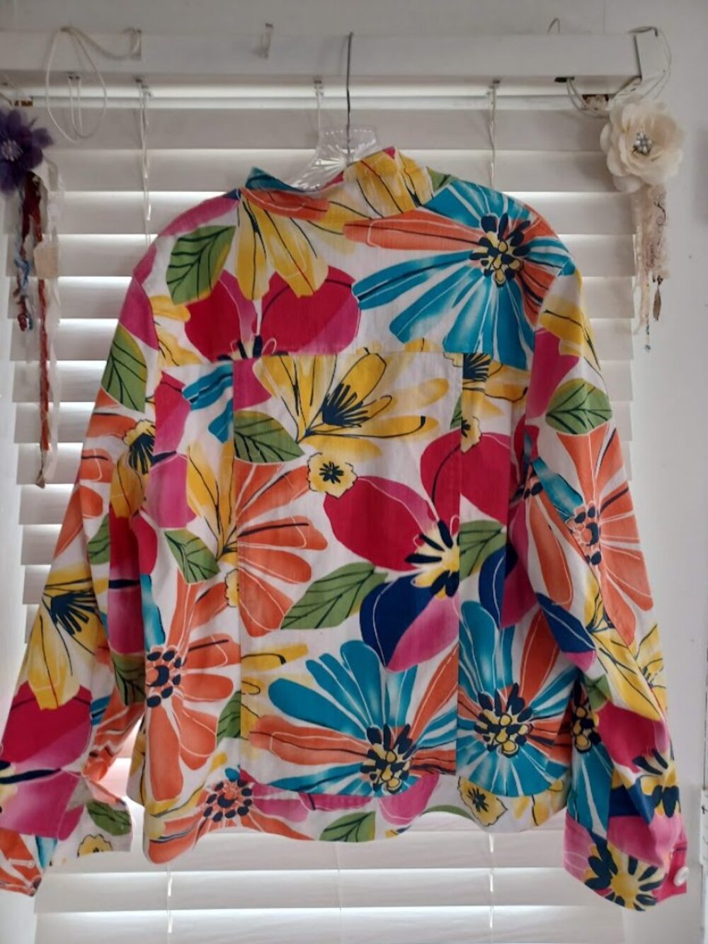 Coldwater Creek Womens 20W Floral Jacket Colorful Zip Front Cotton Stretch Plus - Picture 5 of 7